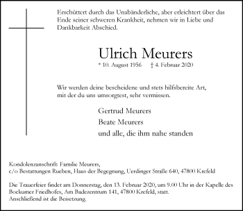 Traueranzeige von Ulrich Meurers von trauer.mein.krefeld.de