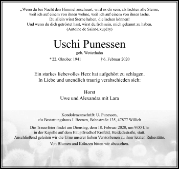 Traueranzeige von Uschi Punessen von trauer.extra-tipp-moenchengladbach.de
