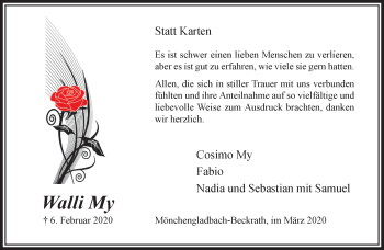 Traueranzeige von Walli My von trauer.extra-tipp-moenchengladbach.de