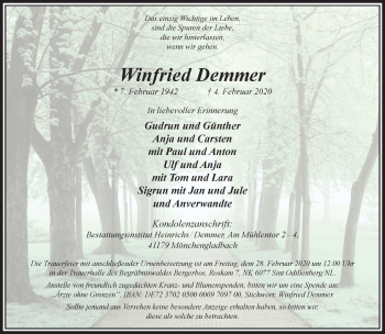 Traueranzeige von Winfried Demmer von trauer.extra-tipp-moenchengladbach.de
