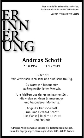 Traueranzeige von Andreas Schott von trauer.mein.krefeld.de