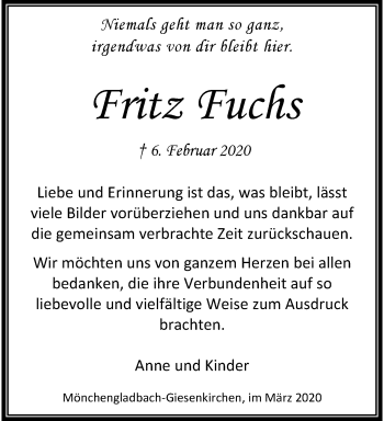 Traueranzeige von Fritz Fuchs von trauer.extra-tipp-moenchengladbach.de