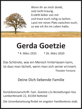Traueranzeige von Gerda Goetzie von trauer.extra-tipp-moenchengladbach.de