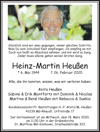 Traueranzeige von Heinz-Martin Heußen von trauer.extra-tipp-moenchengladbach.de