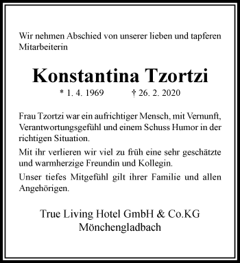 Traueranzeige von Konstantina Tzortzi von trauer.extra-tipp-moenchengladbach.de