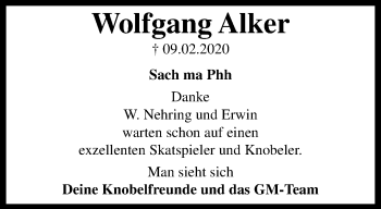 Traueranzeige von Wolfgang Alker von trauer.mein.krefeld.de