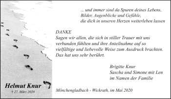 Traueranzeige von Helmut Knur von trauer.extra-tipp-moenchengladbach.de