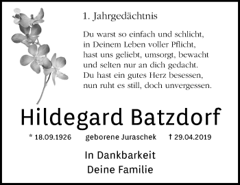 Traueranzeige von Hildegard Batzdorf von trauer.mein.krefeld.de