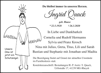 Traueranzeige von Ingrid Quack von trauer.extra-tipp-moenchengladbach.de