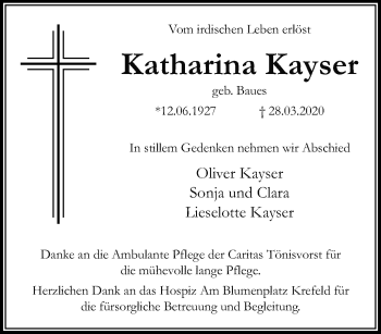 Traueranzeige von Katharina Kayser von trauer.mein.krefeld.de