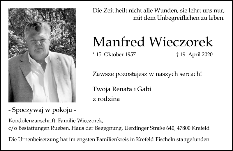  Traueranzeige für Manfred Wieczorek vom 03.05.2020 aus trauer.mein.krefeld.de