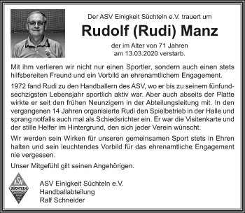 Traueranzeige von Rudolf Manz von trauer.extra-tipp-moenchengladbach.de