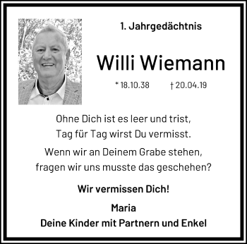Traueranzeige von Willi Wiemann von trauer.mein.krefeld.de