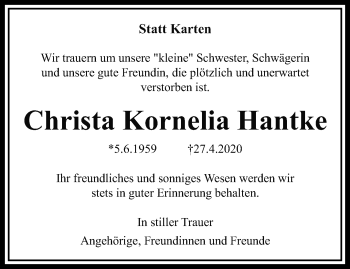 Traueranzeige von Christa Kornelia Hantke von trauer.mein.krefeld.de