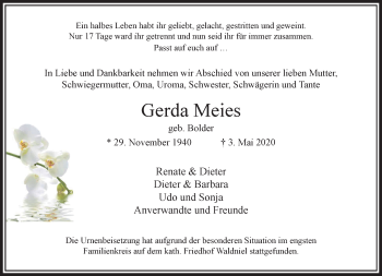 Traueranzeige von Gerda Meies von trauer.extra-tipp-moenchengladbach.de