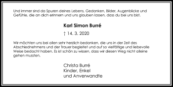 Traueranzeige von Karl Simon Burré von trauer.wuppertaler-rundschau.de