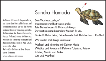 Traueranzeige von Sandra Hamada von trauer.extra-tipp-moenchengladbach.de