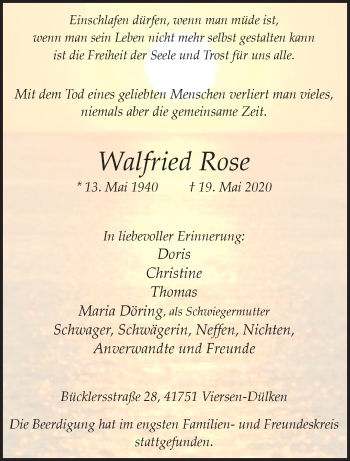 Traueranzeige von Walfried Rose von trauer.extra-tipp-moenchengladbach.de