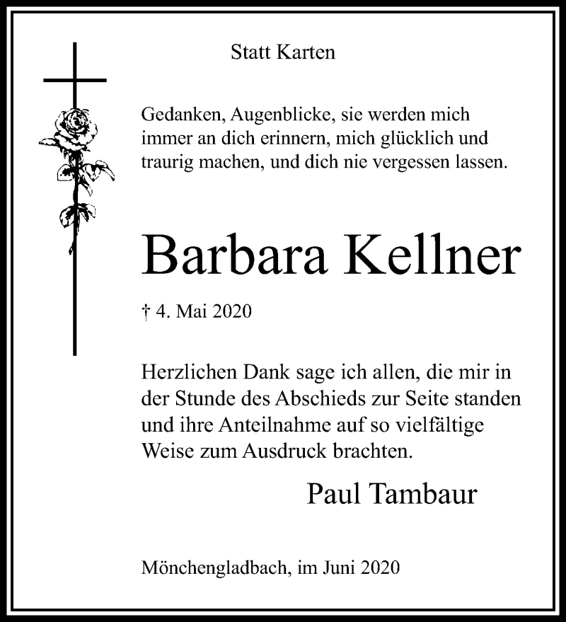  Traueranzeige für Barbara Kellner vom 21.06.2020 aus trauer.extra-tipp-moenchengladbach.de