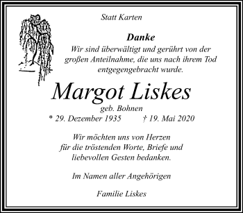 Traueranzeige von Margot Liskes von trauer.extra-tipp-moenchengladbach.de