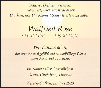 Traueranzeige von Walfried Rose von trauer.extra-tipp-moenchengladbach.de