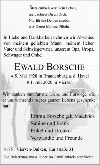 Traueranzeige von Ewald Borsche von trauer.extra-tipp-moenchengladbach.de