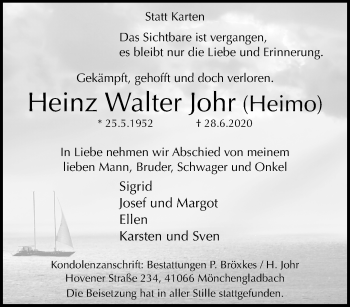 Traueranzeige von Heinz Walter Johr von trauer.extra-tipp-moenchengladbach.de