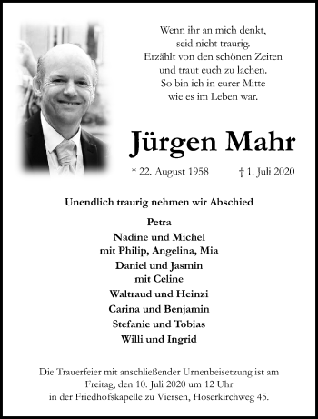 Traueranzeige von Jürgen Mahr von trauer.extra-tipp-moenchengladbach.de