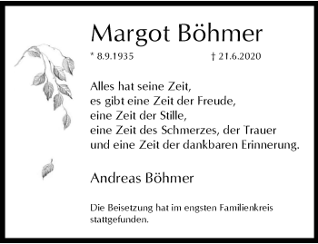 Traueranzeige von Margot Böhmer von trauer.wuppertaler-rundschau.de