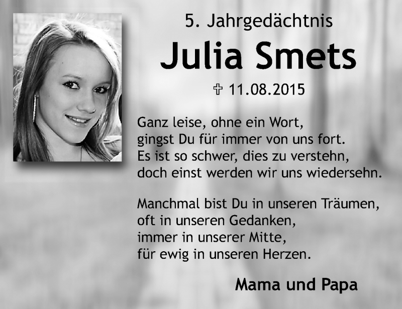  Traueranzeige für Julia Smets vom 16.08.2020 aus trauer.extra-tipp-moenchengladbach.de