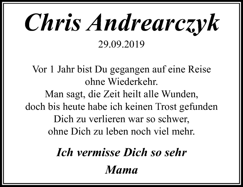  Traueranzeige für Chris Andrearczyk vom 27.09.2020 aus trauer.mein.krefeld.de