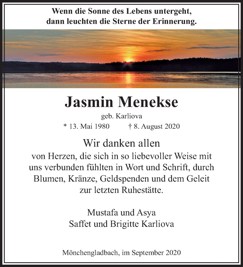 Traueranzeige für Jasmin Menekse vom 13.09.2020 aus trauer.extra-tipp-moenchengladbach.de