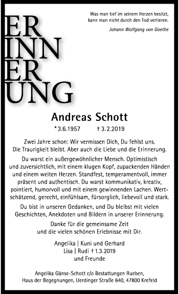 Traueranzeige von Andreas Schott von trauer.mein.krefeld.de