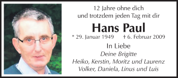 Traueranzeige von Hans Paul von trauer.extra-tipp-moenchengladbach.de