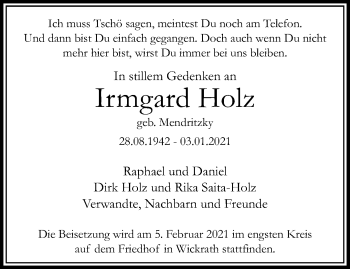 Traueranzeige von Irmgard Holz von trauer.extra-tipp-moenchengladbach.de