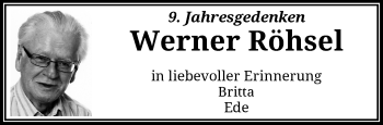 Traueranzeige von Werner Röhsel von trauer.wuppertaler-rundschau.de