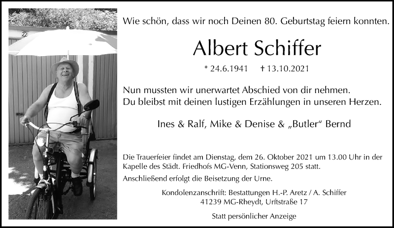  Traueranzeige für Albert Schiffer vom 17.10.2021 aus trauer.extra-tipp-moenchengladbach.de