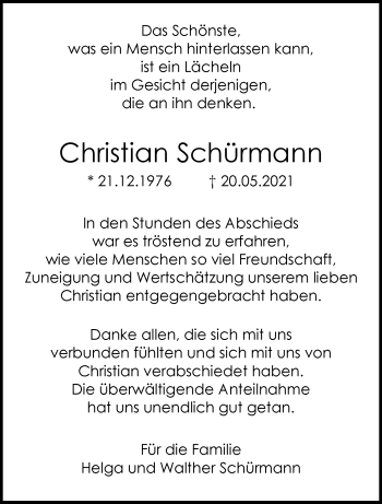 Traueranzeige von Christian Schürmann von trauer.wuppertaler-rundschau.de
