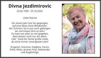 Traueranzeige von Divna Jezdimirovic von trauer.wuppertaler-rundschau.de