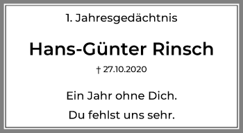 Traueranzeige von Hans-Günter Rinsch von trauer.mein.krefeld.de