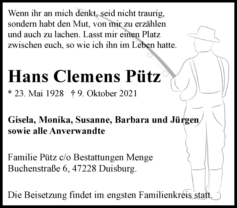  Traueranzeige für Hans Clemens Pütz vom 17.10.2021 aus trauer.mein.krefeld.de