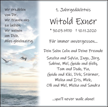 Traueranzeige von Witold Exner von trauer.extra-tipp-moenchengladbach.de