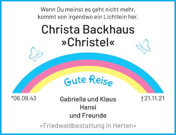 Traueranzeige von Christa Backhaus von trauer.mein.krefeld.de