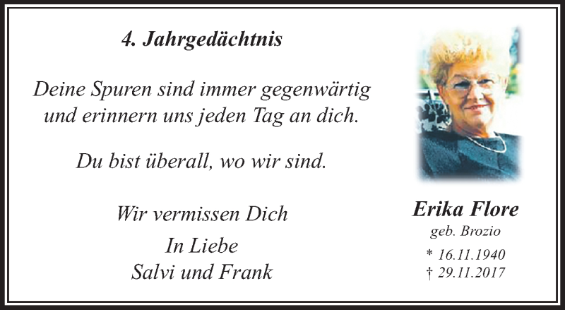  Traueranzeige für Erika Flore vom 05.12.2021 aus trauer.extra-tipp-moenchengladbach.de