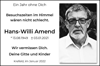 Traueranzeige von Hans-Willi Amend von trauer.mein.krefeld.de