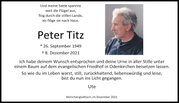 Traueranzeige von Peter Titz von trauer.extra-tipp-moenchengladbach.de