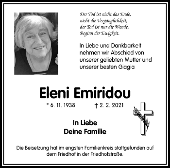 Traueranzeige von Eleni Emiridou von trauer.wuppertaler-rundschau.de