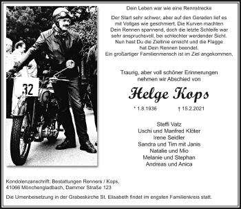 Traueranzeige von Helge Kops von trauer.extra-tipp-moenchengladbach.de