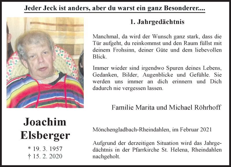  Traueranzeige für Joachim Elsberger vom 14.02.2021 aus trauer.extra-tipp-moenchengladbach.de