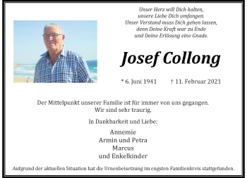 Traueranzeige von Josef Collong von trauer.extra-tipp-moenchengladbach.de